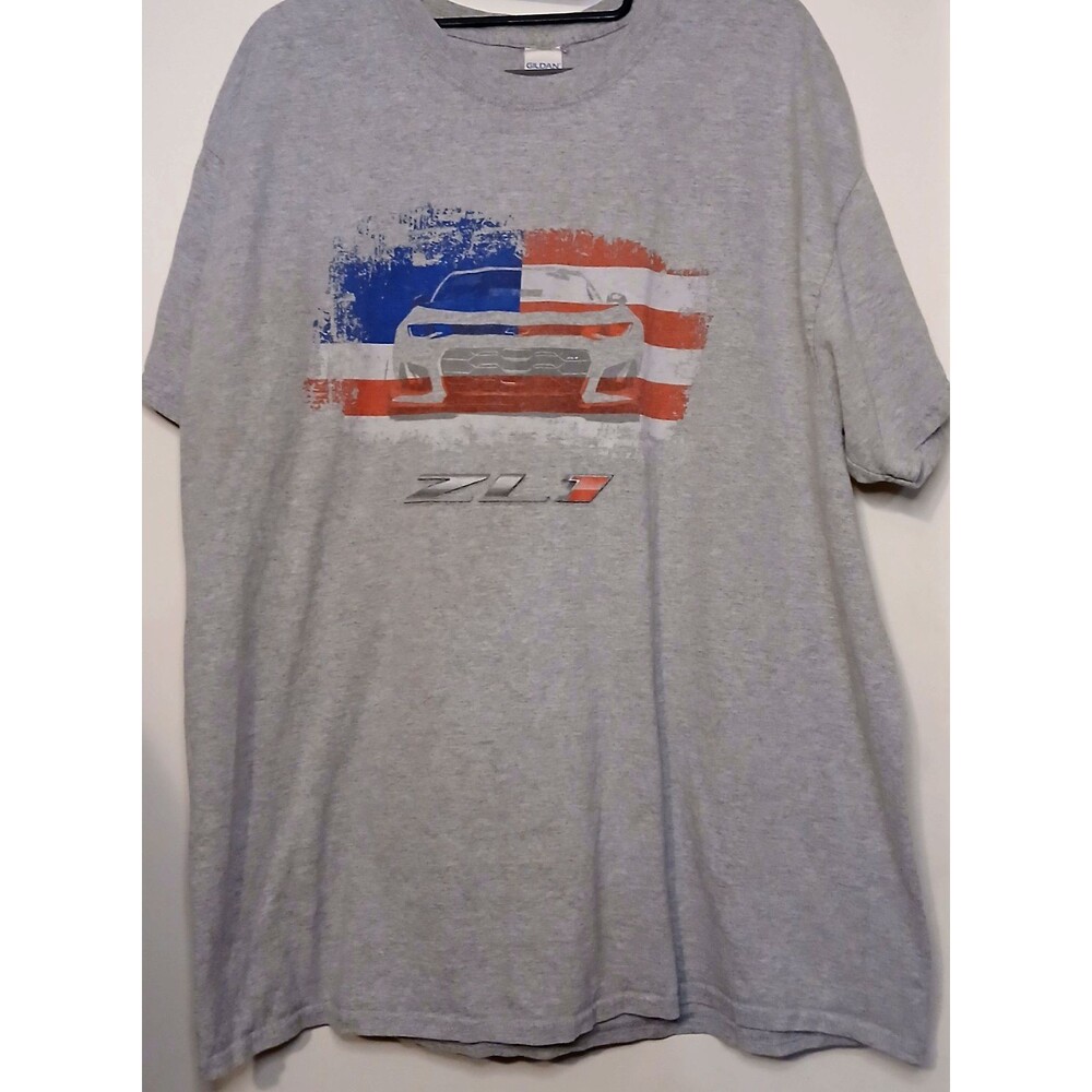 Chevy Camaro ZL1 T Shirt American Flag Muscle Car Graphic Tee Gray Men's XL